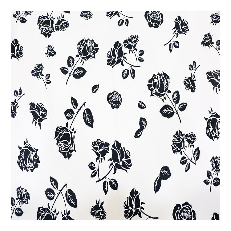 Clothing Dress Sub Fabric Rose Line Drawing Imitation Silk Stretch Satin Fabric Printed Chiffon Black and White Printed Crepe