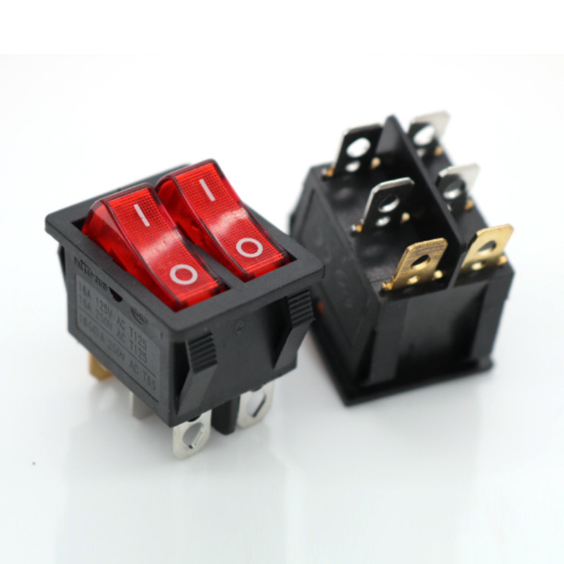 Ship type switch KCD6 6 pin 2 gear single double red green rocker switch with light