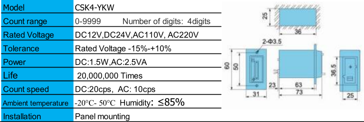 CSK4-YKW 4 digit Electronic Equipment Electromagnetic Magnetic mechanical AC 220V 110V DC 12V 24V Pulse Counter Meter