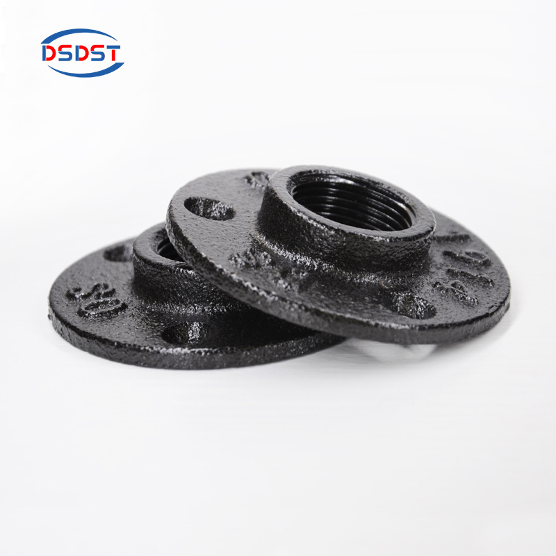 Black industrial base floor flange 4 holes home wall decor metal steel furniture threaded pipe fittings