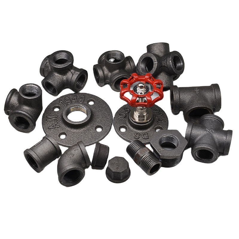 Black Malleable Iron DIY Furniture Structural Pipe Fittings Nipple and 90 Degree Elbow OEM Made in China