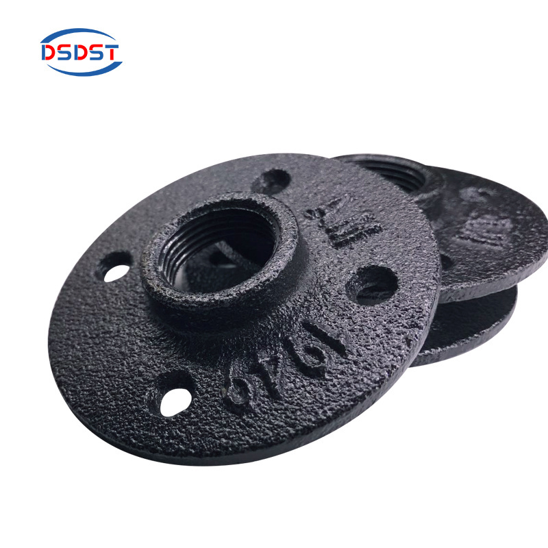 Black industrial base floor flange 4 holes home wall decor metal steel furniture threaded pipe fittings