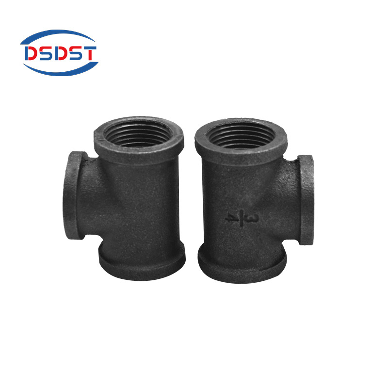 Black malleable iron cast iron spray tee 90 degree elbow female threaded pipes 3 way with screws