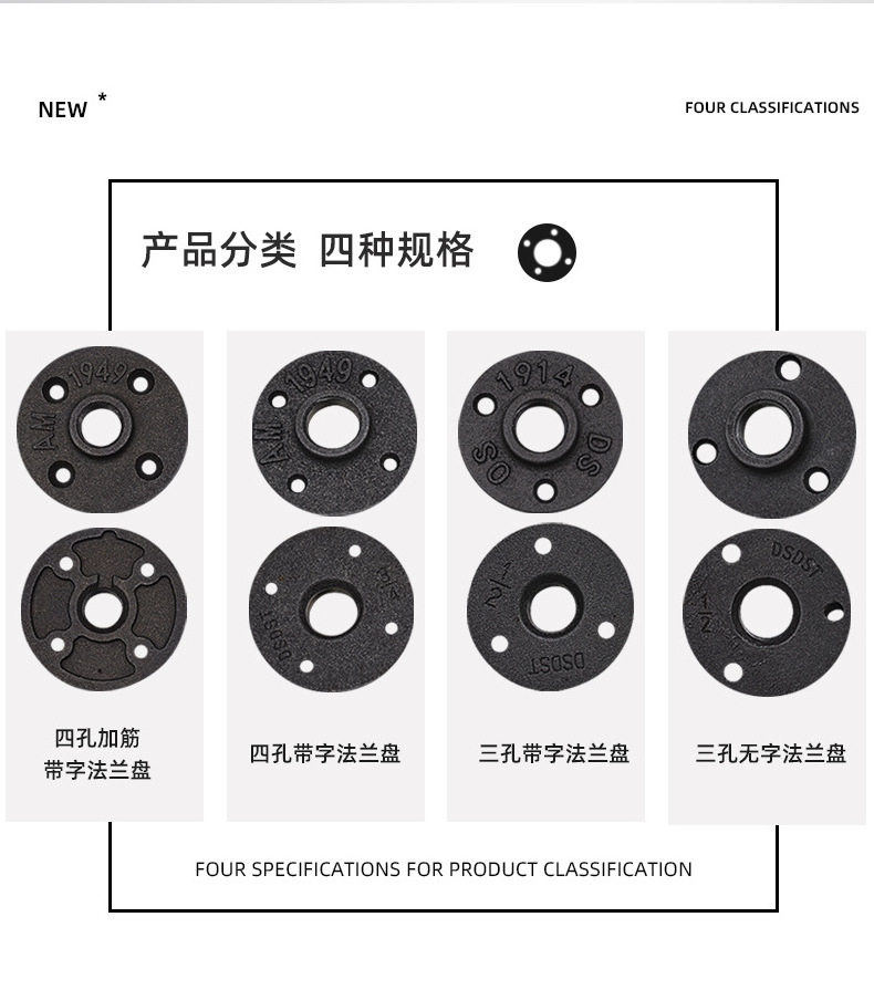 DSDST Brand Threaded Black Malleable Iron 1/2 inch Floor Flange 3 holes  DS OS 1914