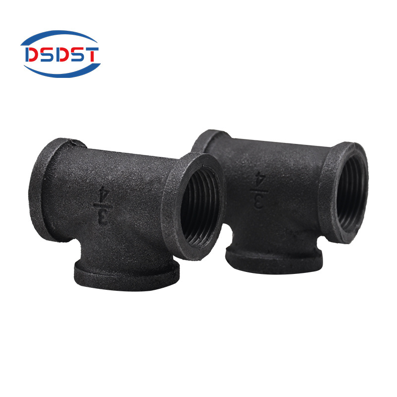 Black malleable iron cast iron spray tee 90 degree elbow female threaded pipes 3 way with screws