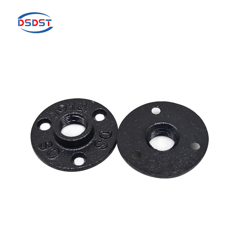 Black industrial base floor flange 4 holes home wall decor metal steel furniture threaded pipe fittings