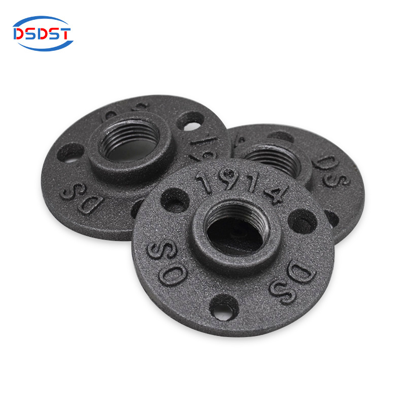 DSDST Threaded Black Malleable Iron Floor Flange 1/2 Inch and 3/4 Inch For Furniture