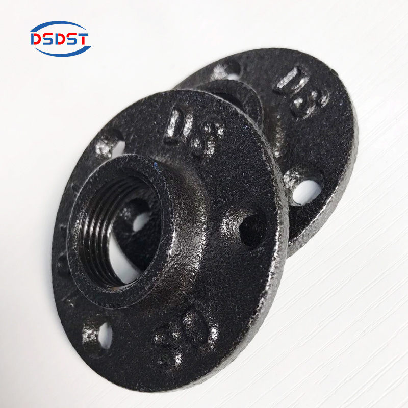 Black industrial base floor flange 4 holes home wall decor metal steel furniture threaded pipe fittings