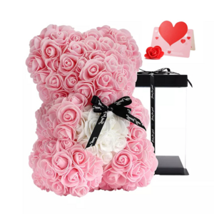 Mothers Day Gifts Foam soap Rose Bear with Led Light High Quality PE Flower Teddy Bear