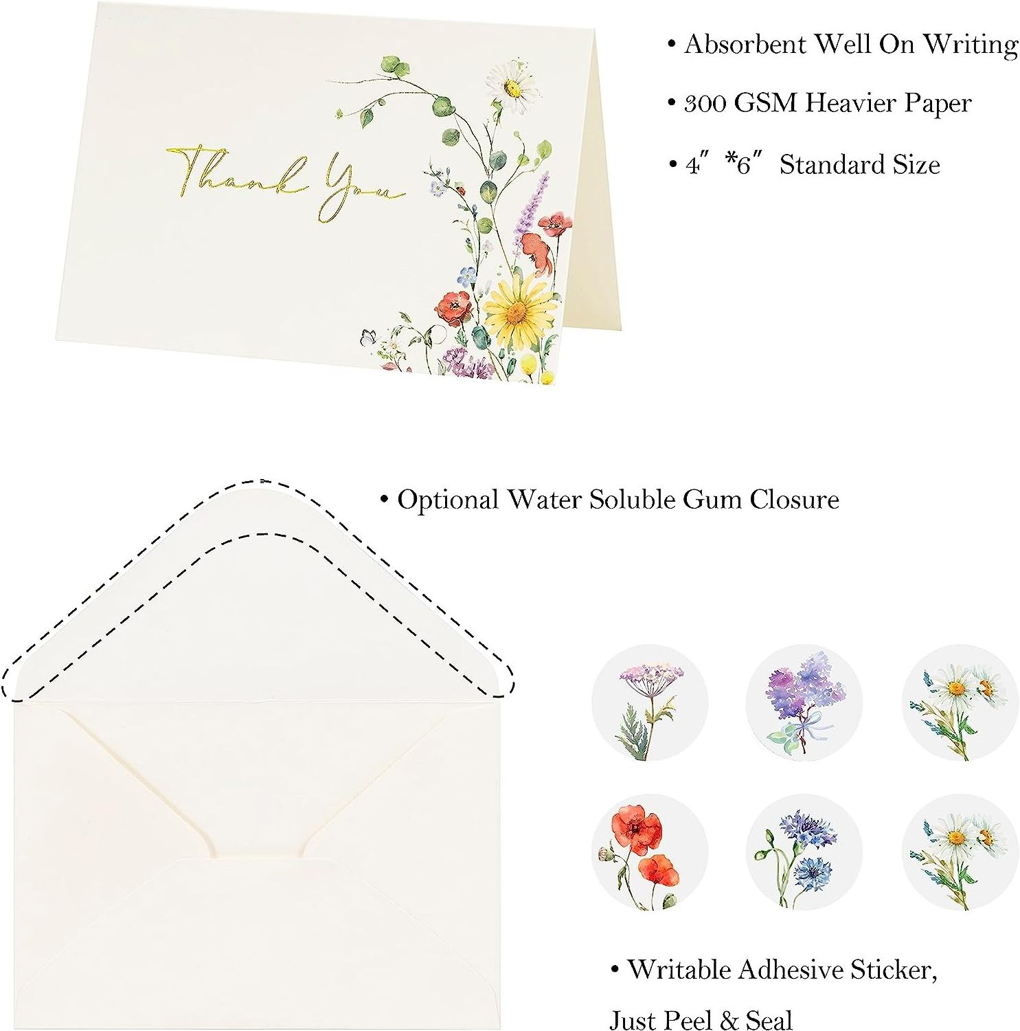 Luxury  paper Thank You Cards crafts pack with envelop Thank you cards High quality holographic printing