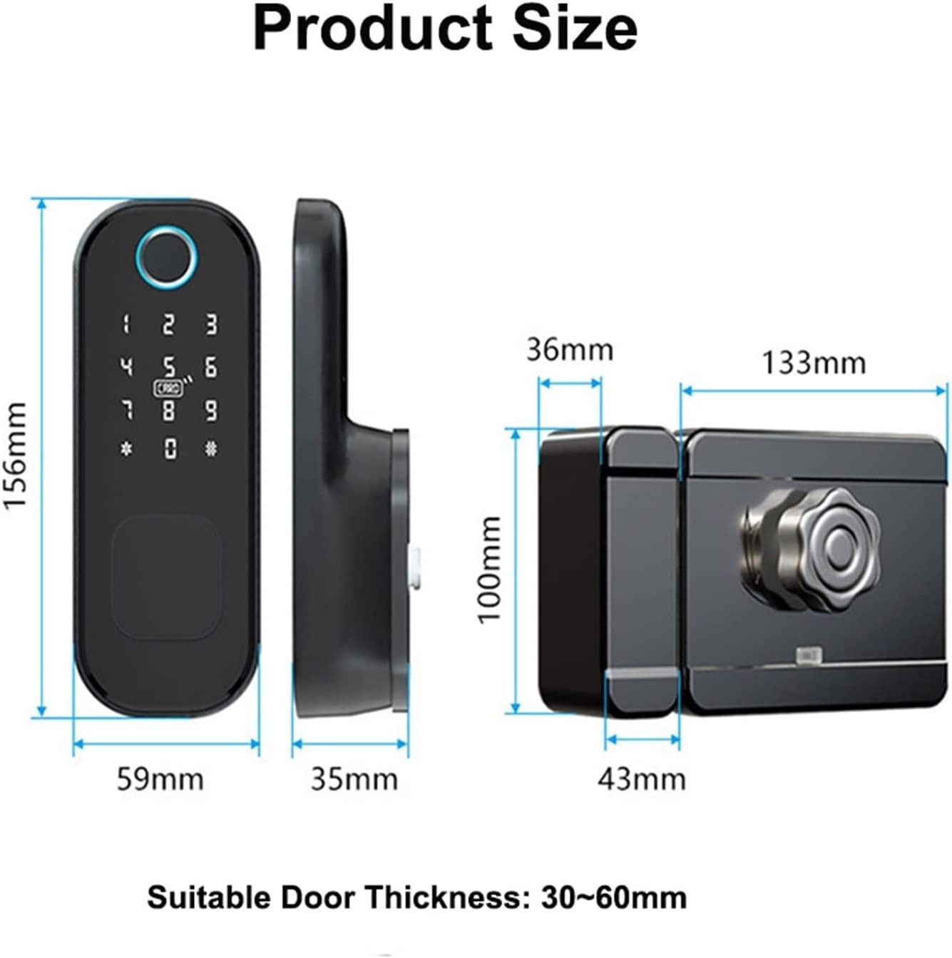 Wifi Tt Lock App Bluetooth Fingerprint Rim Lock Smart Card Digital Keyless Code Battery Electronic Door Lock for Home