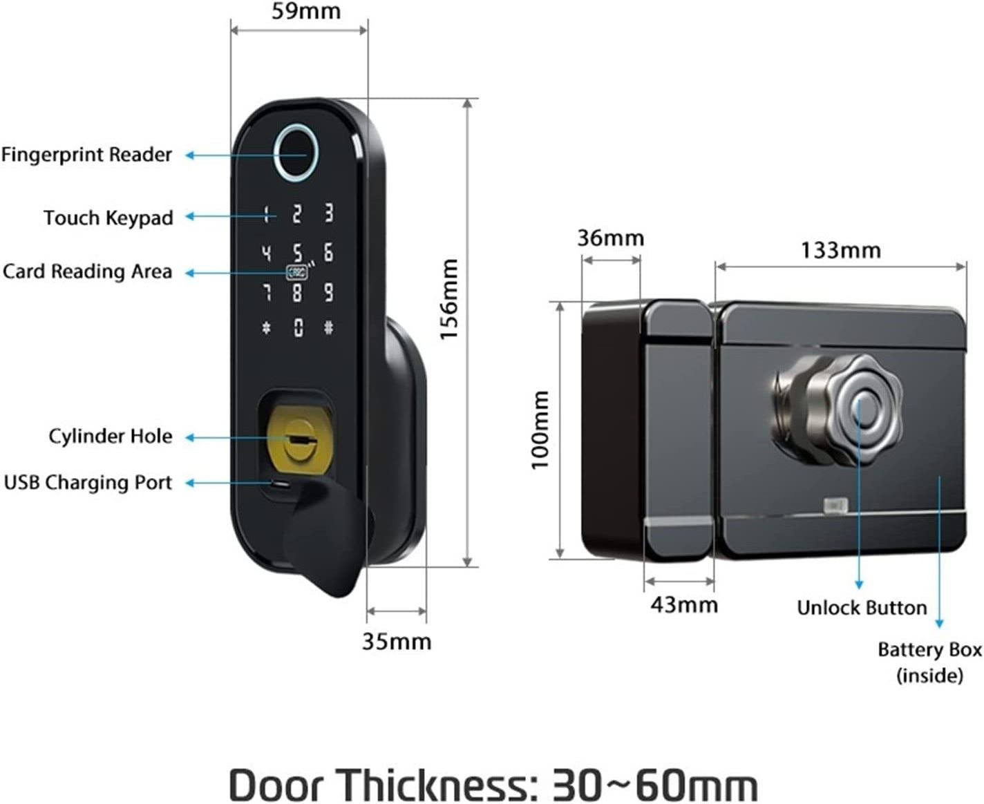 Wifi Tt Lock App Bluetooth Fingerprint Rim Lock Smart Card Digital Keyless Code Battery Electronic Door Lock for Home