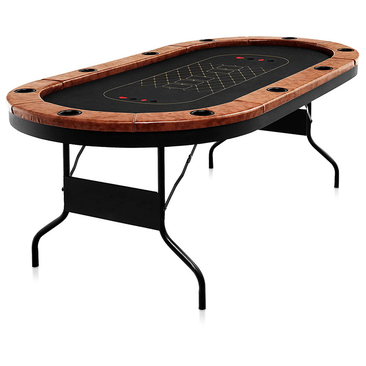 Folding black 10 player casino table and Portable Poker table with steel leg