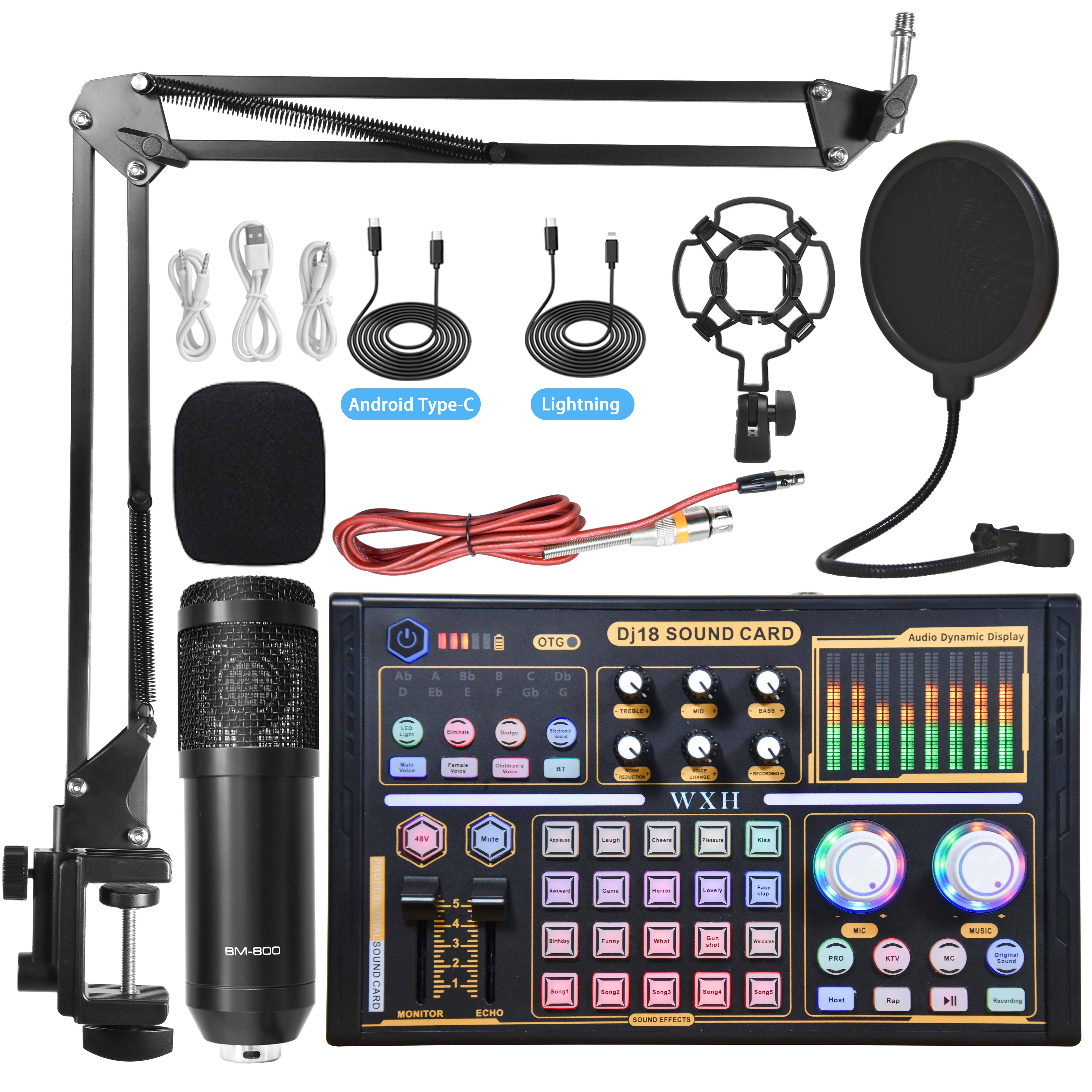 BM 800 Professional PC Dj18 Sound Card Set BM800 Mic Studio Condenser Microphone for Karaoke Podcast for Studio Recording