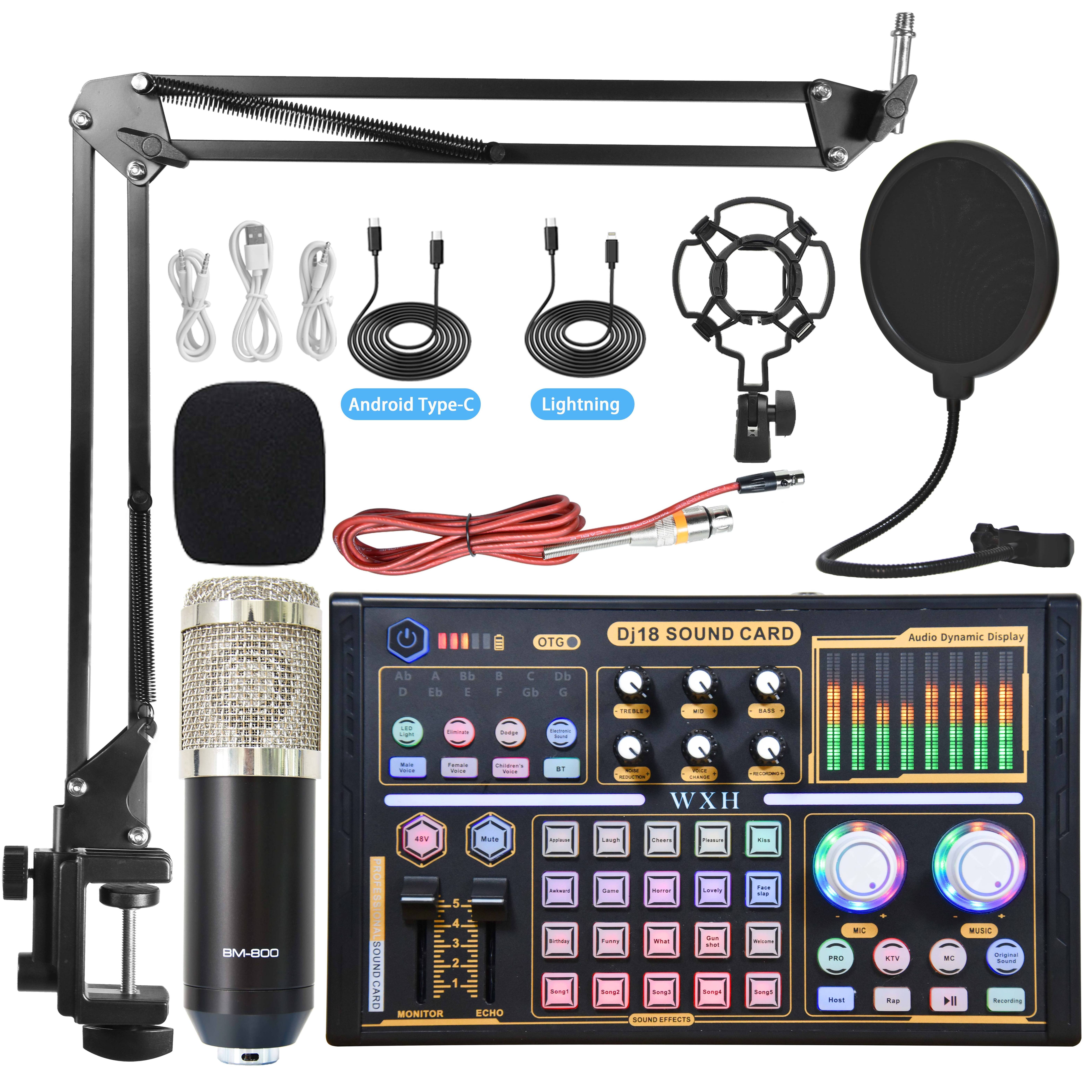 BM 800 Professional PC Dj18 Sound Card Set BM800 Mic Studio Condenser Microphone for Karaoke Podcast for Studio Recording