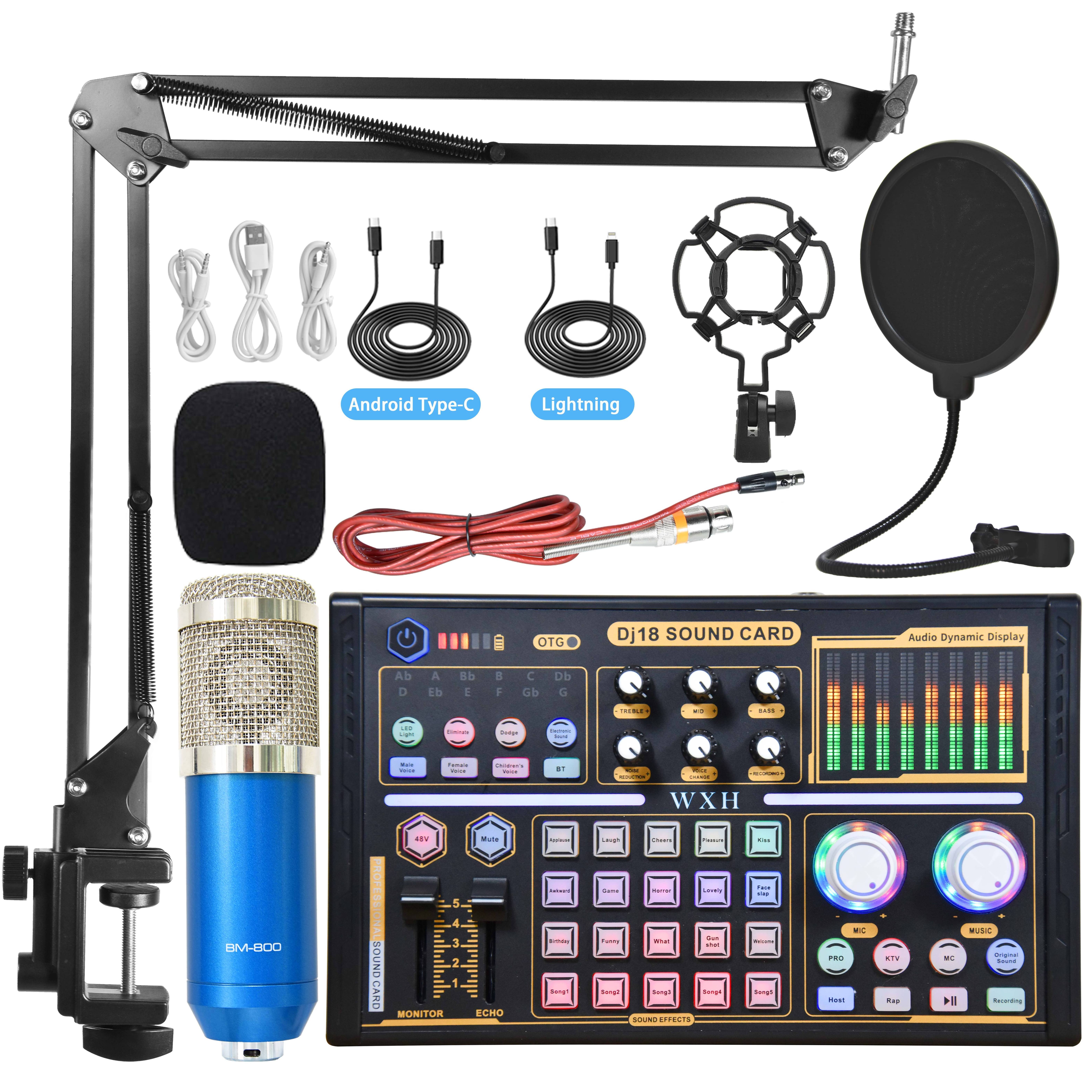 BM 800 Professional PC Dj18 Sound Card Set BM800 Mic Studio Condenser Microphone for Karaoke Podcast for Studio Recording