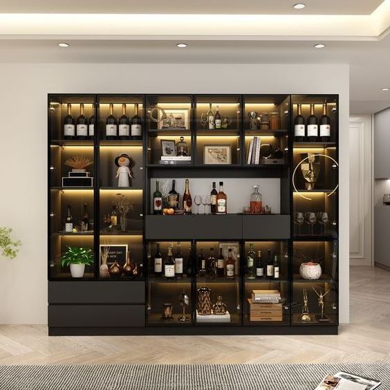 hotel modern stainless steel wine cooler restaurant whiskey wine rack display living room wine bar cabinet