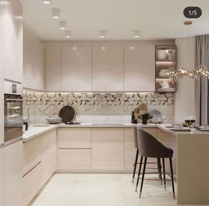 Ethiopian White Modern Led Light Pantry Kitchen Cabinets With Irregular Solid Wood Countertop Island