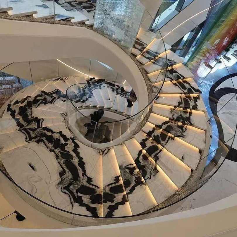 Prefabricate quality marble/quartz steps Curved Stairs design for White Marble Staircase for home use