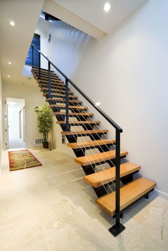 Prefab powder coating carbon steel mono beam beech/oak wood tread stairs indoor/staircase design for houses