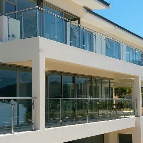 Hot selling balustrade stainless steel baluster patio glass railing with steel top handrail