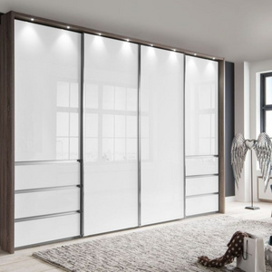 Customized White Aluminum Glass Sliding Doors Modern Wardrobe Closet