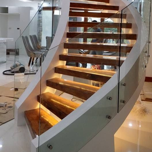 Curved/Arc spiral Staircase, Indoor staircase,Luxury Modern Home Decoration Glass stairs wooden Stairs Made in China-DBM