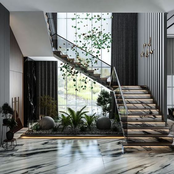 Modern design indoor Staircase glass railing LED staircase solid wood treads floating steel wood stairs