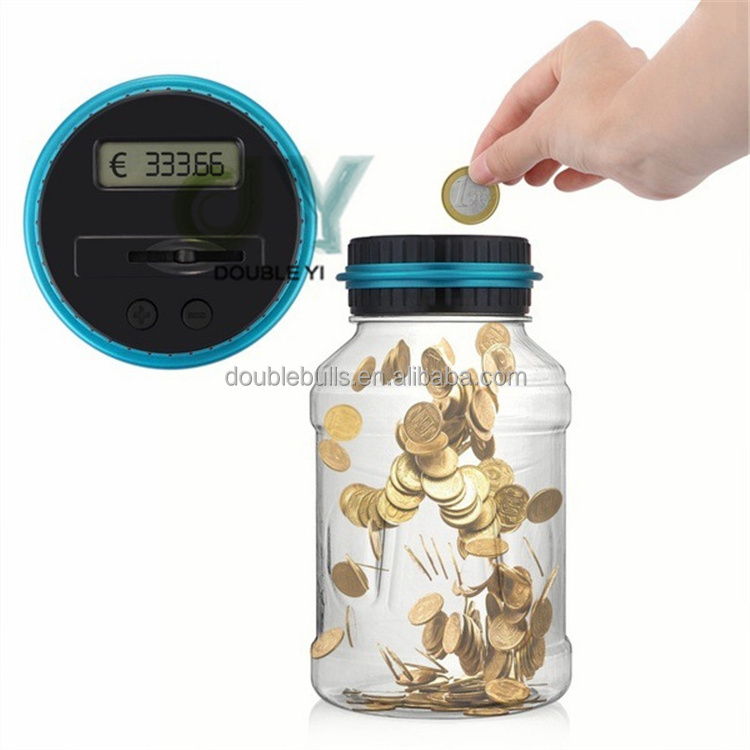 Wholesale 1.8L Large Capacity Coin Saving Bank Digital Coin Counter Clear Plastic Money Bank