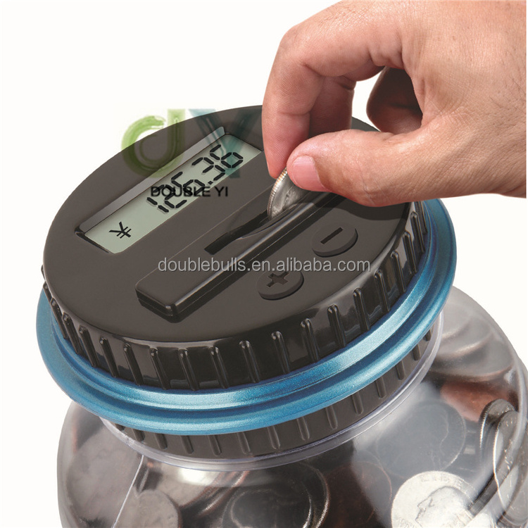 Wholesale 1.8L Large Capacity Coin Saving Bank Digital Coin Counter Clear Plastic Money Bank