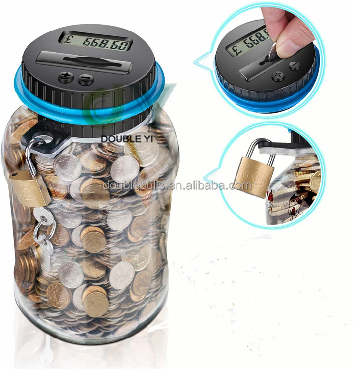 Wholesale 1.8L Large Capacity Coin Saving Bank Digital Coin Counter Clear Plastic Money Bank