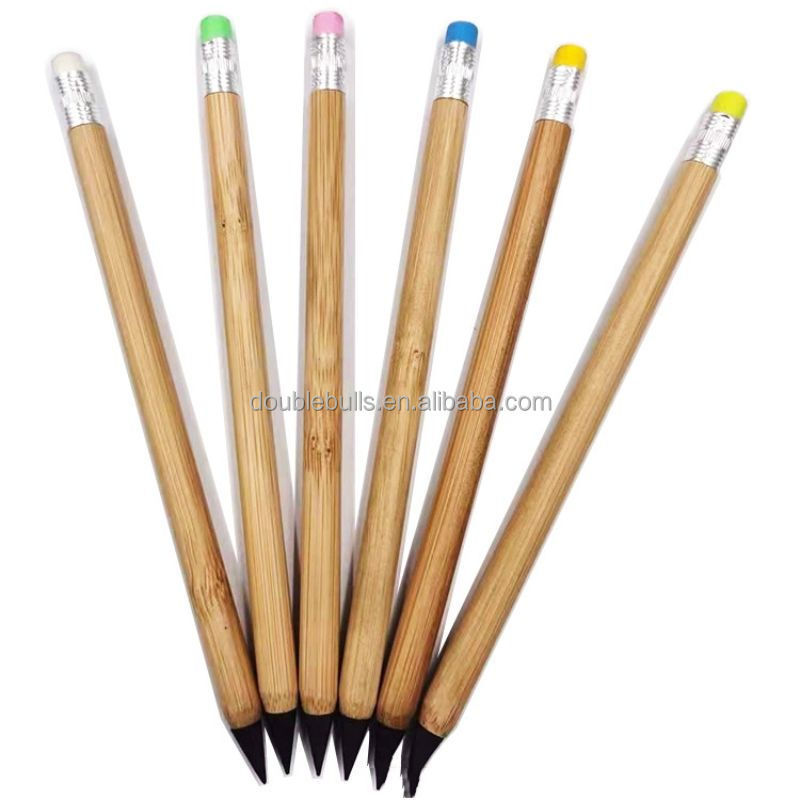 Wholesale New Bamboo Eternal Pencil Graphite Pencil endless writing free sharpening pencil with eraser