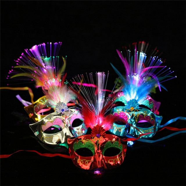 Feather LED Masks Venetian Halloween Mardi Gras Costumes Party Mask masquerade