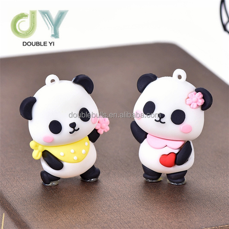 Cute cartoon mini handmade 3D soft silicone panda keychain decoration table pendant