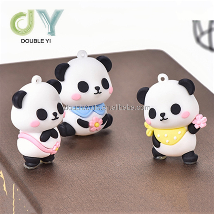 Cute cartoon mini handmade 3D soft silicone panda keychain decoration table pendant