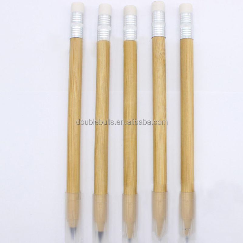 Wholesale New Bamboo Eternal Pencil Graphite Pencil endless writing free sharpening pencil with eraser