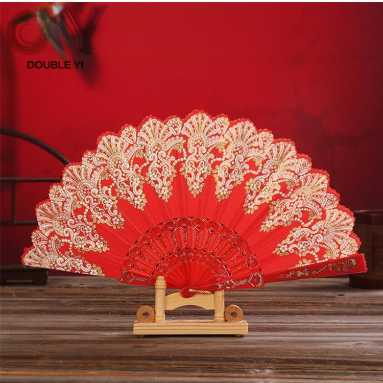 Chinese style colorful gold flower folding dance hand fans