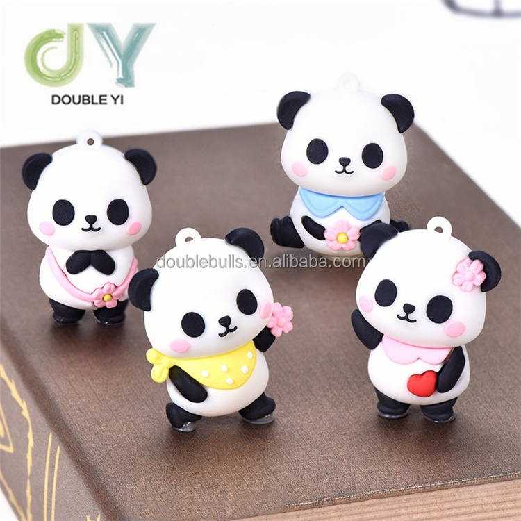 Cute cartoon mini handmade 3D soft silicone panda keychain decoration table pendant