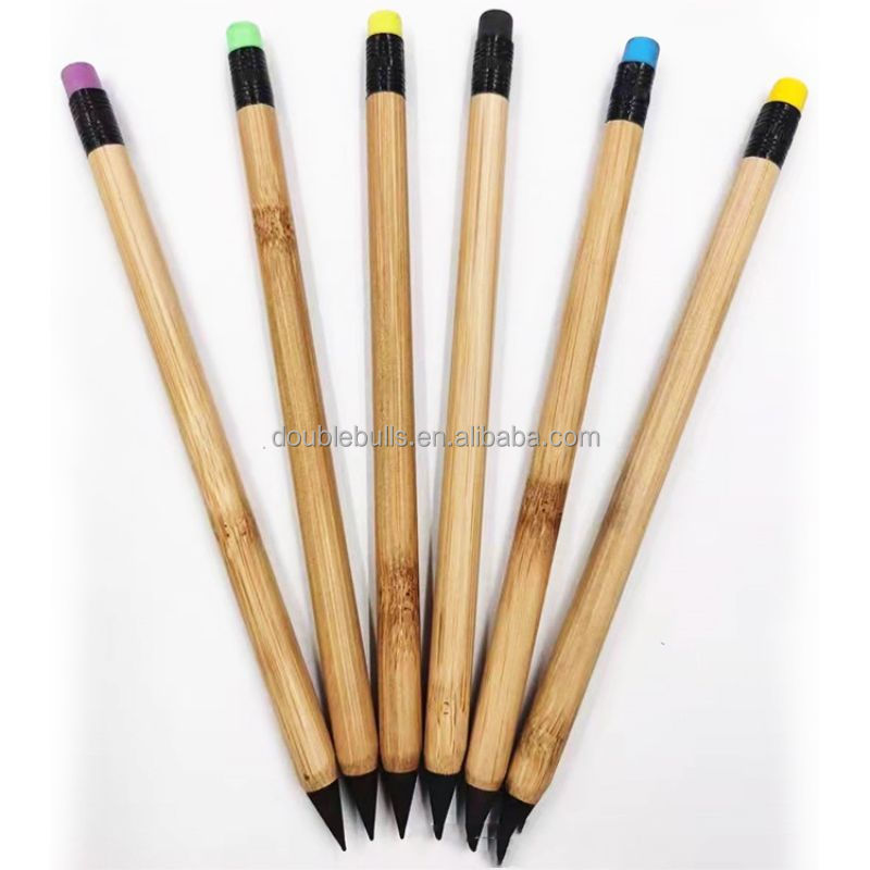 Wholesale New Bamboo Eternal Pencil Graphite Pencil endless writing free sharpening pencil with eraser