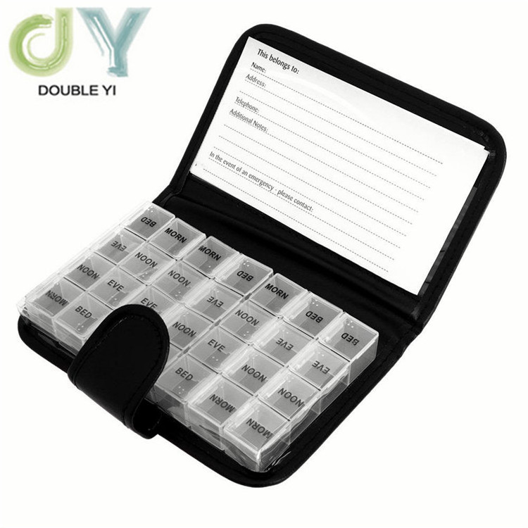 Custom Logo Weekly 7 Day Pill Case With Leather Wallet 28 Case Medicine Holder Pill Box