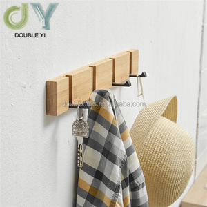 Wholesale Wall Storage Bamboo Hook Rack Free Punched Door Back Folding Hidden Hook Wall Organizer Coat Hooks