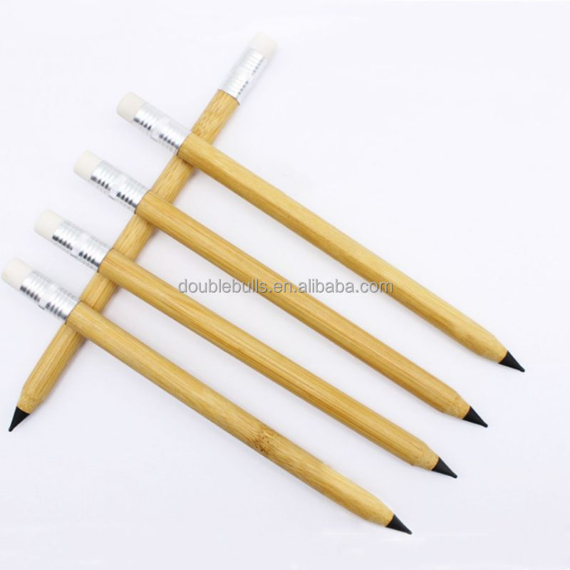 Wholesale New Bamboo Eternal Pencil Graphite Pencil endless writing free sharpening pencil with eraser