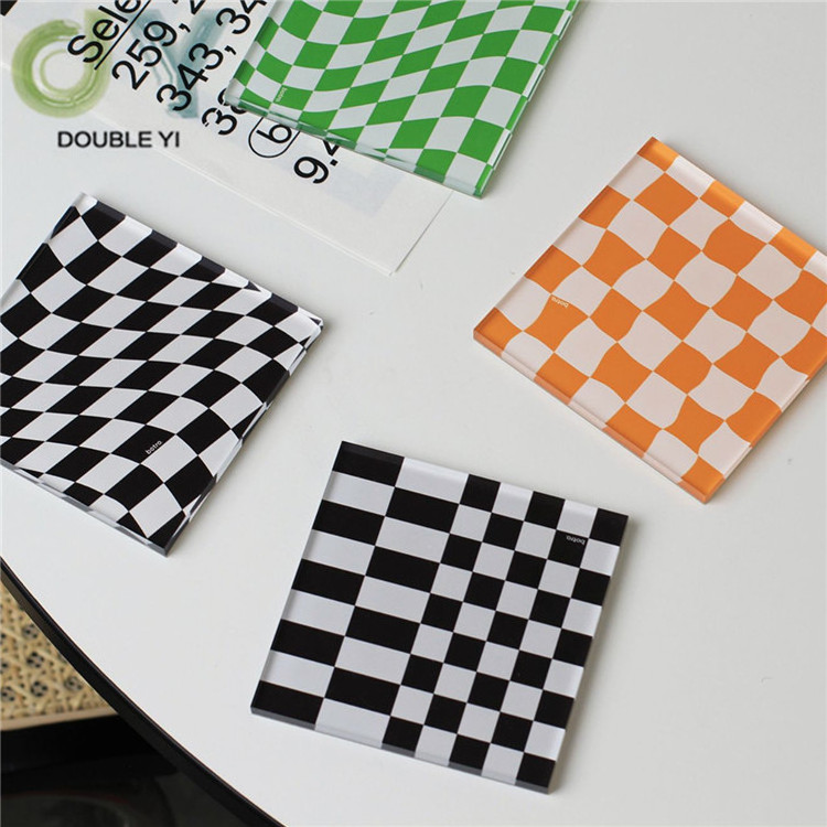 Acrylic Checkered Square Coaster Drink Mats Tabletop Heat Insulation Teacup Mat Square Mug Pad