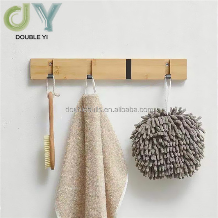 Wholesale Wall Storage Bamboo Hook Rack Free Punched Door Back Folding Hidden Hook Wall Organizer Coat Hooks