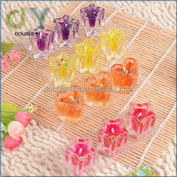 Colorful heart shape glass cup jelly tealight candle