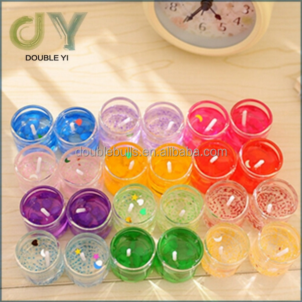 Colorful heart shape glass cup jelly tealight candle