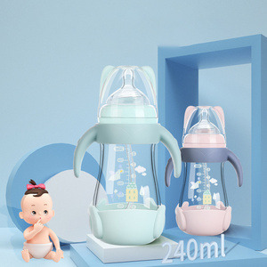 Portable Baby Feeding Product Hands Free Anti Colic Glass Baby Milk Feeding Drink Food Bottle With Cover