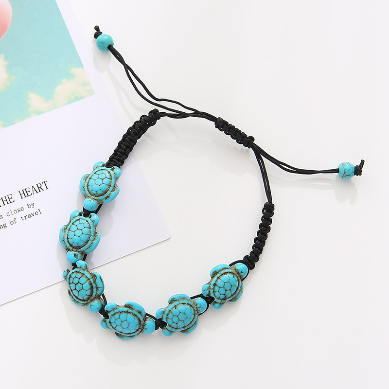 Wholesale  Women Braided Natural Stone Beaded Bracelet Boho Turquoise Turtle Charms  Adjustable Bracelet Jewelry