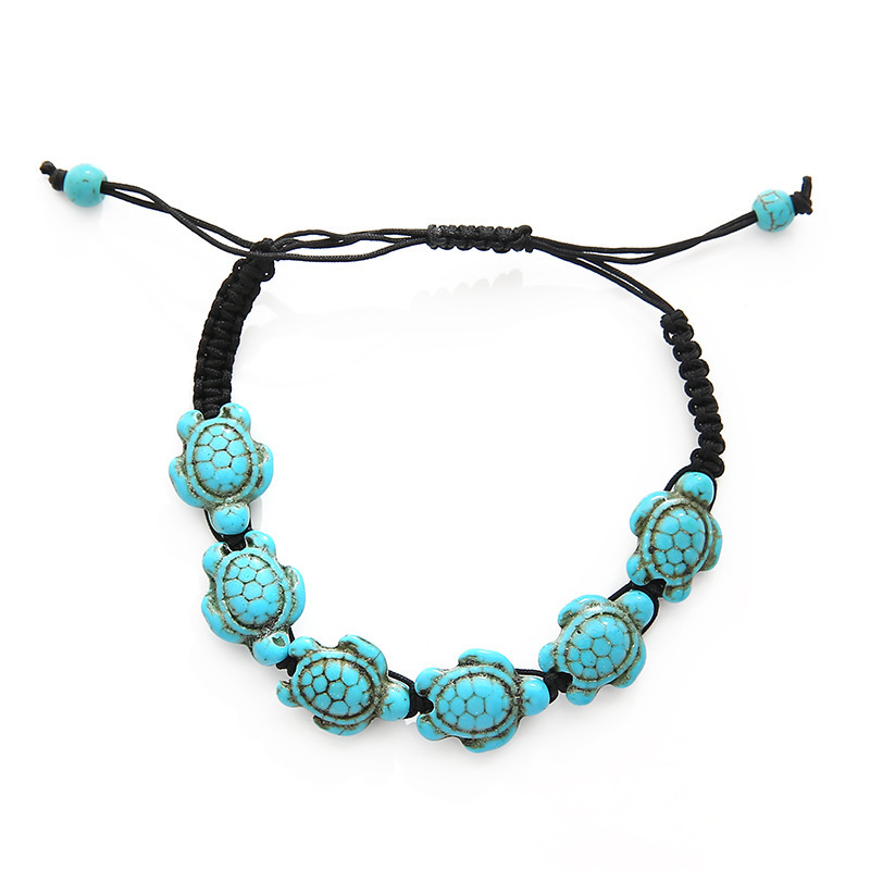 Wholesale  Women Braided Natural Stone Beaded Bracelet Boho Turquoise Turtle Charms  Adjustable Bracelet Jewelry