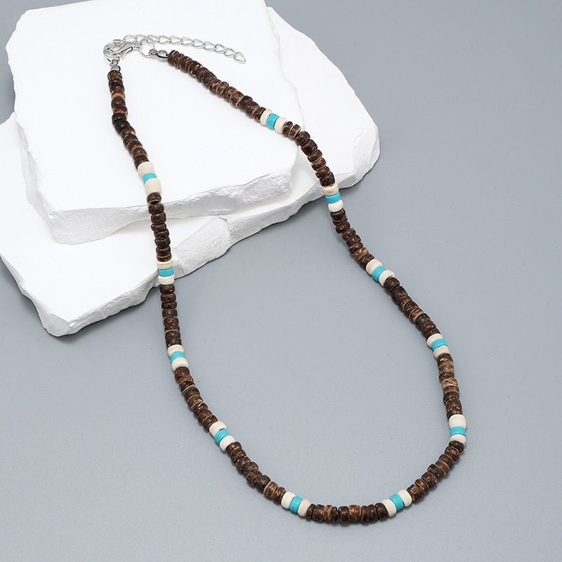 Boho Handmade Hawaii Beach Coconut Shell Beaded Necklace Fashion Natural Turquoise Stone Surfing Necklace For Men